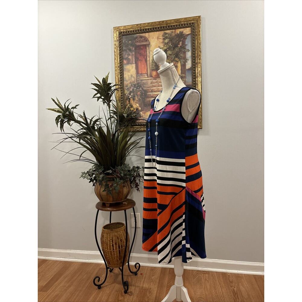 MSK Women’s Jersey Dress Size Large Striped Sundress Sleeveless Scoop Neck - Picture 3 of 8